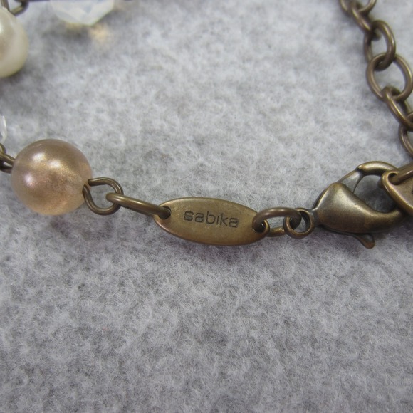 Sabika Classics Necklace Beaded Pearls Bronze Tone Crystals Extender Heart Charm - Picture 5 of 8